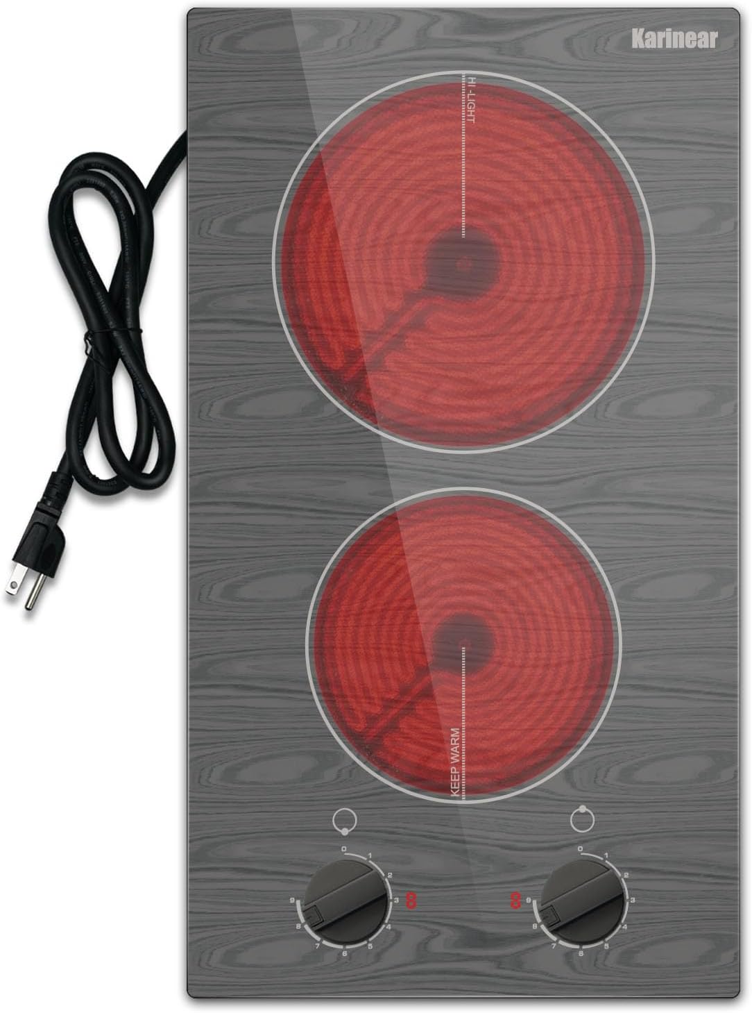 Karinear Electric Cooktop 2 Burners with Beautiful Woodgrain Design