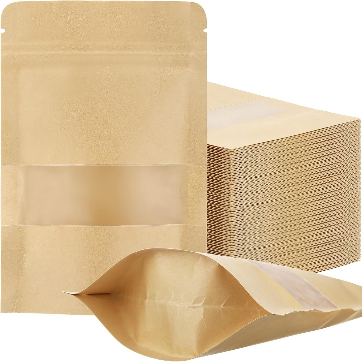 Geosar 300 pcs Kraft Bags with Window for Food Storage and More