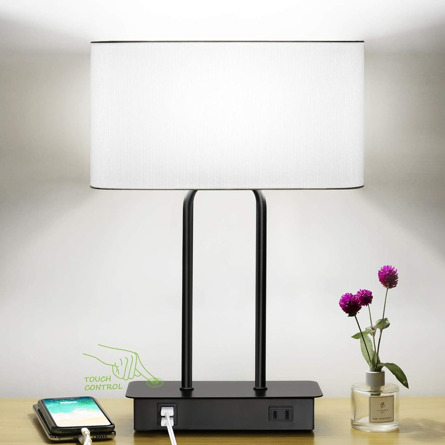Modern Touch Control Table Lamp with USB Ports - Lakumu