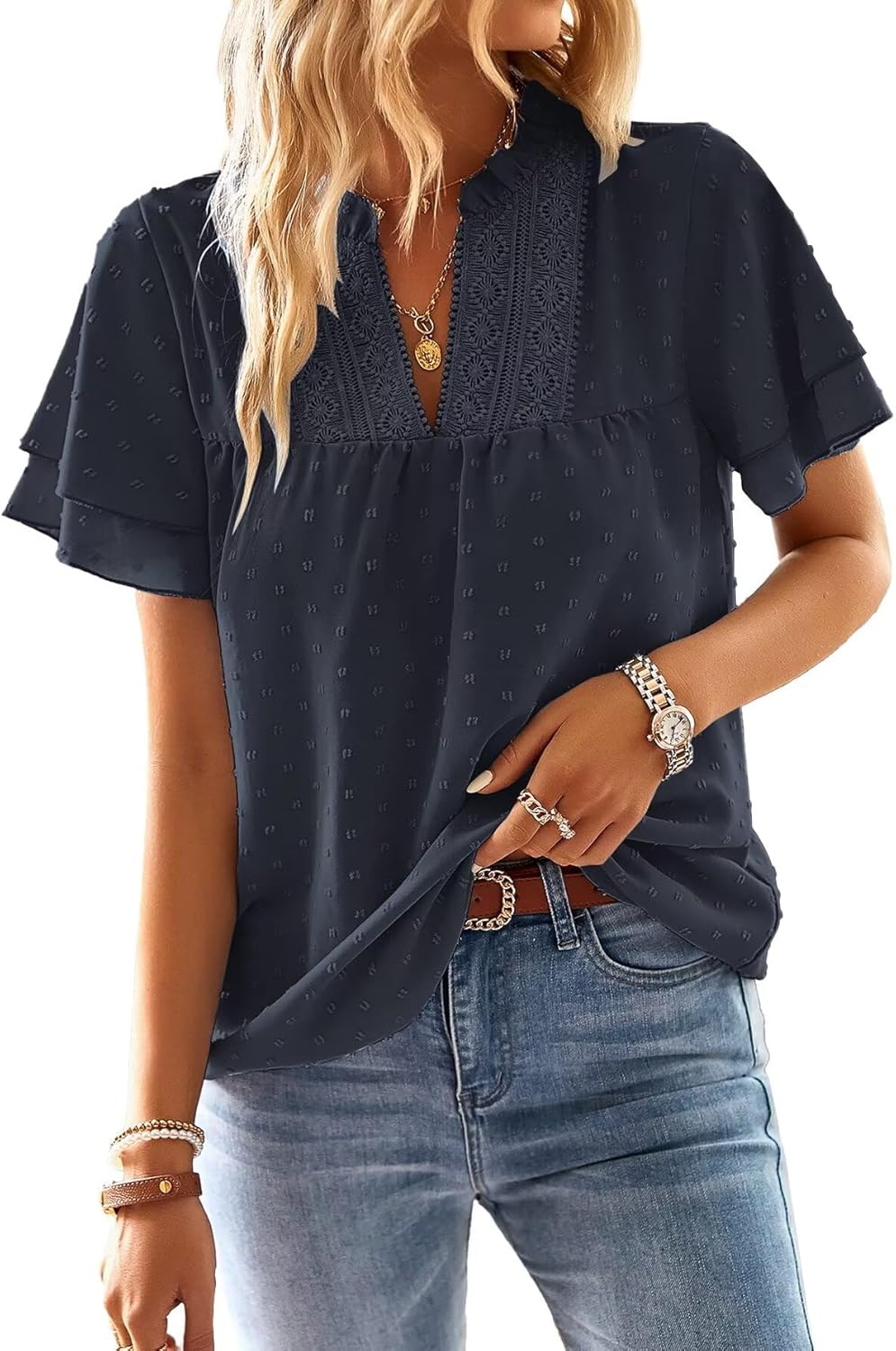 Womens Tops Butterfly Sleeve V Neck Blouses for Dressy Casual Wear