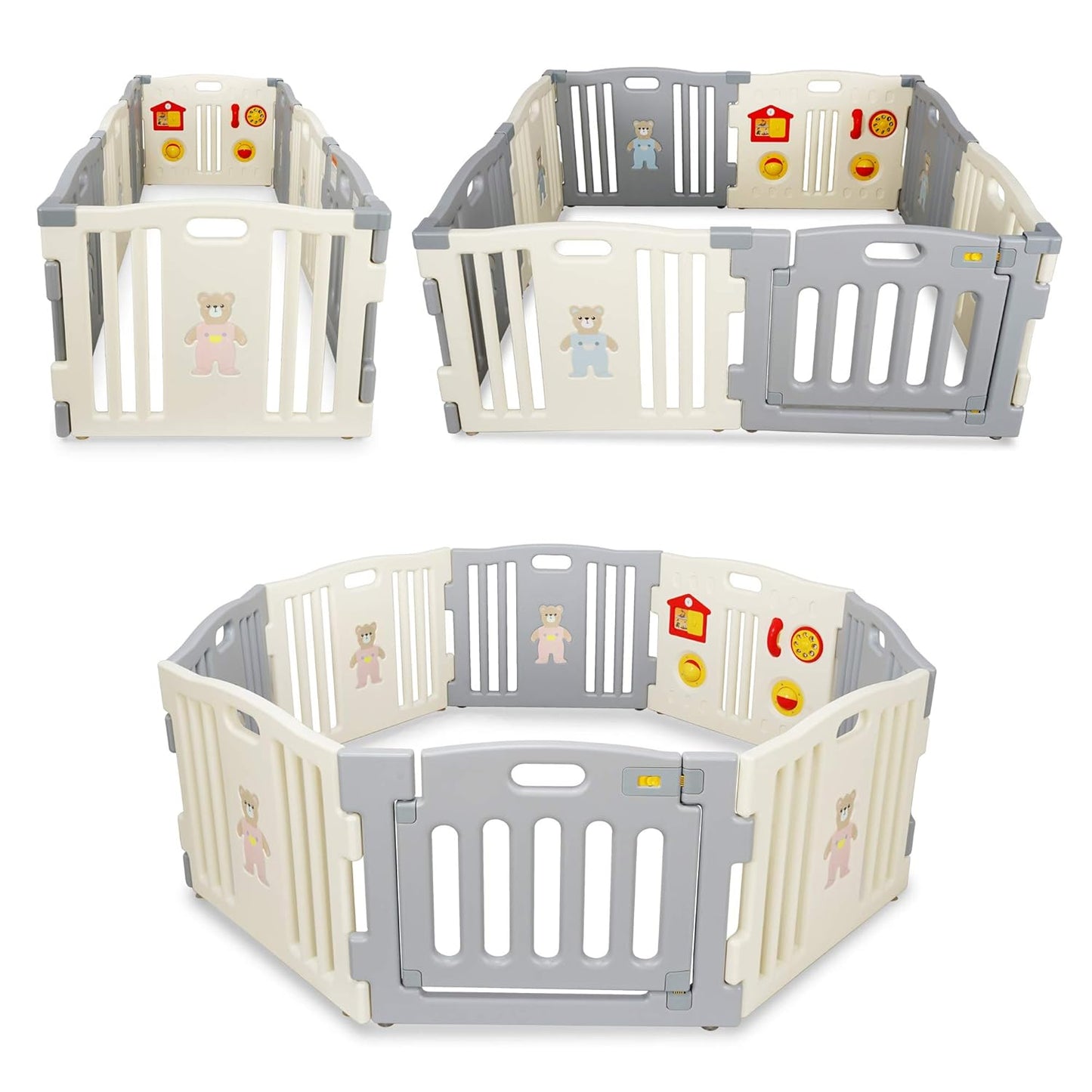 Kidzone Grey White Baby Interactive Playpen 8 Panel Safety Gate