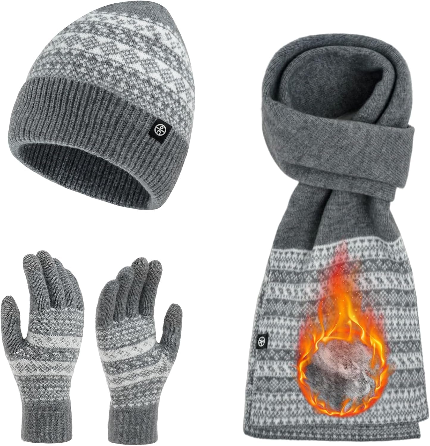 Warm Knit Winter Beanie Set, Touchscreen Gloves