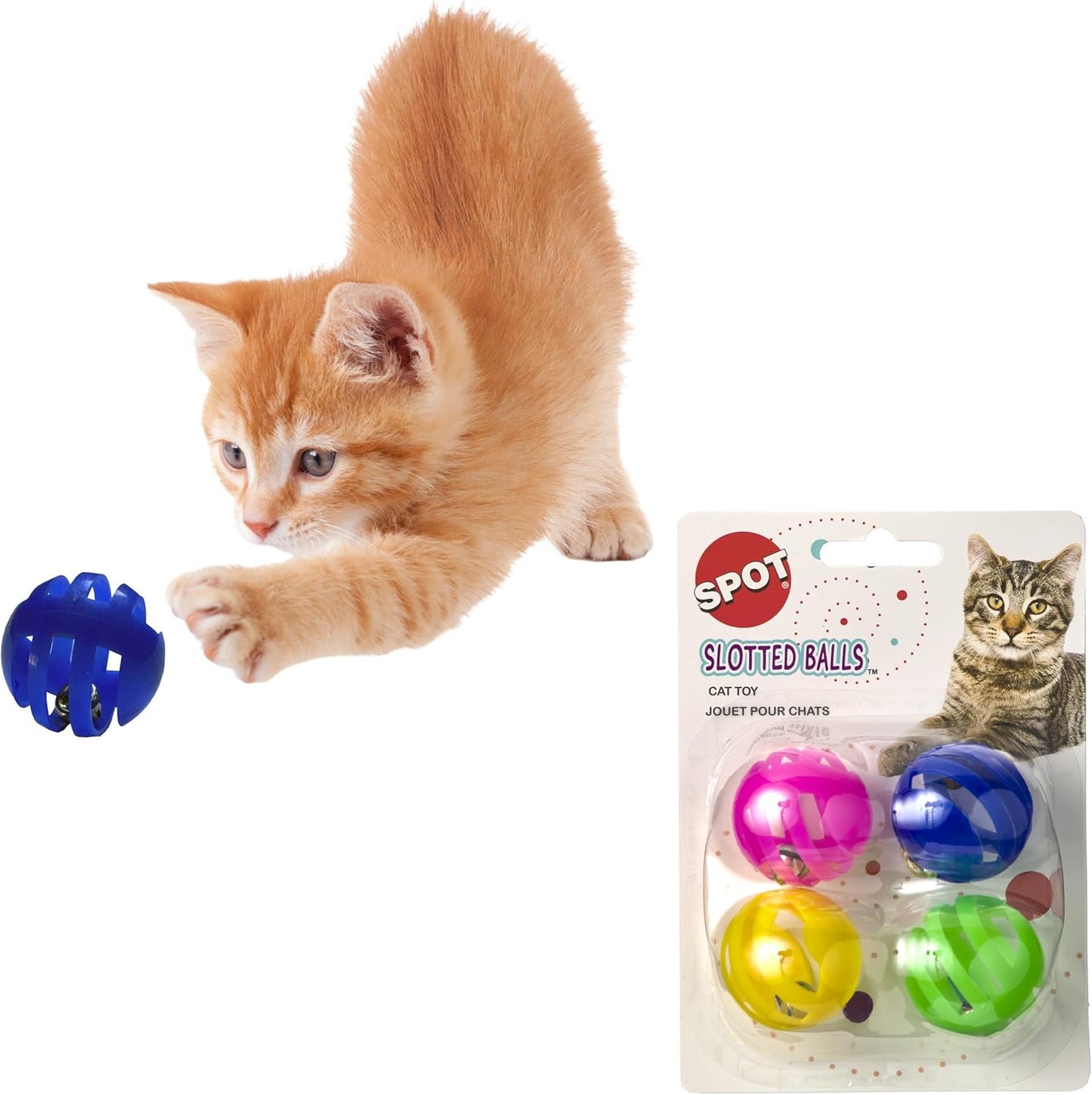 SPOT Slotted Balls Cat Toy - Interactive Hunt & Chase - Jingle Bell - Safe & Non-Toxic - 1.5 4-Pack
