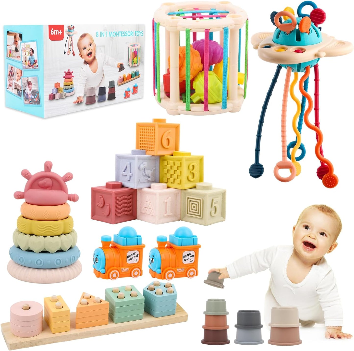 8-in-1 Montessori Baby Toys Set: Educational & Trendy!