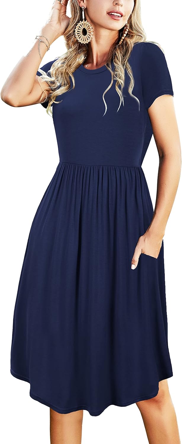 Simier Fariry Womens Summer Pocket Knee Length Casual Dress