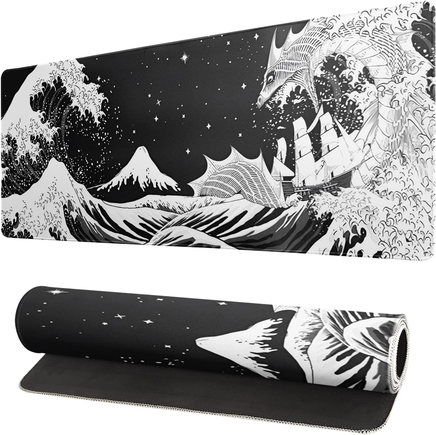 Japanese Wave Dragon Gaming Mouse Pad - XL Size, Non-Slip Base - Siski