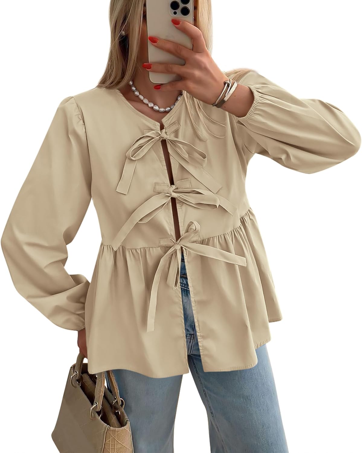 PRETTYGARDEN Women's Trendy Babydoll Peplum Blouse Shirt