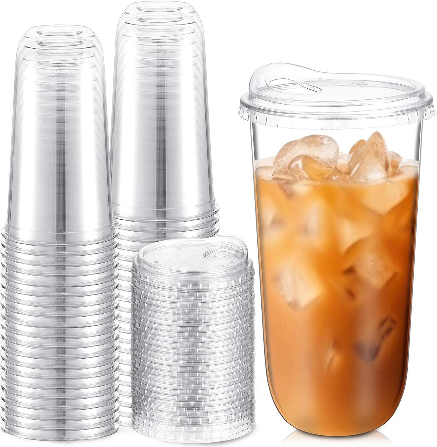 Baderke 20 oz Clear Plastic Cups with Strawless Sip Lids for Drinks