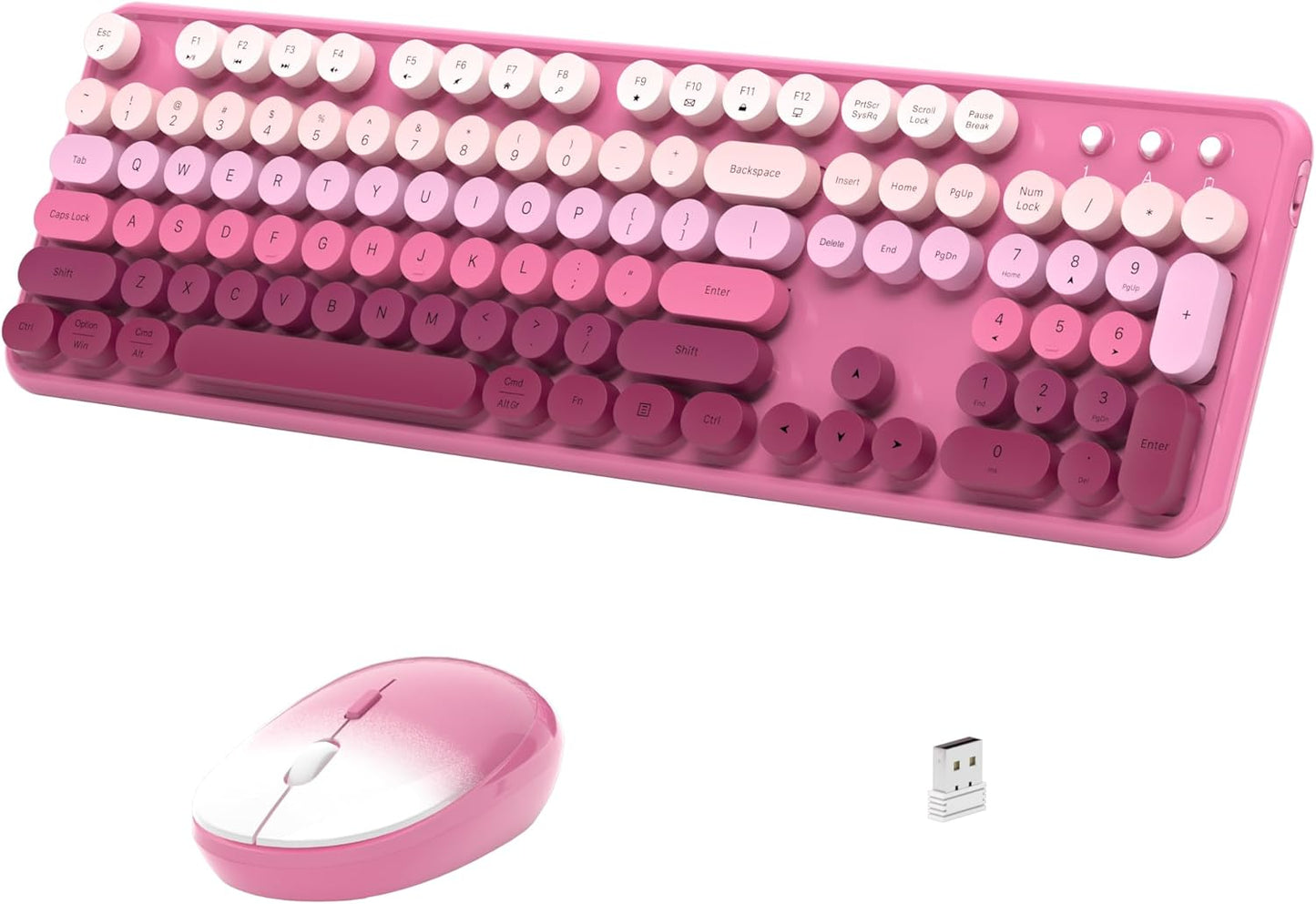 Retro Style Wireless Keyboard & Mouse Set, Dark Pink Gradient - Links9+