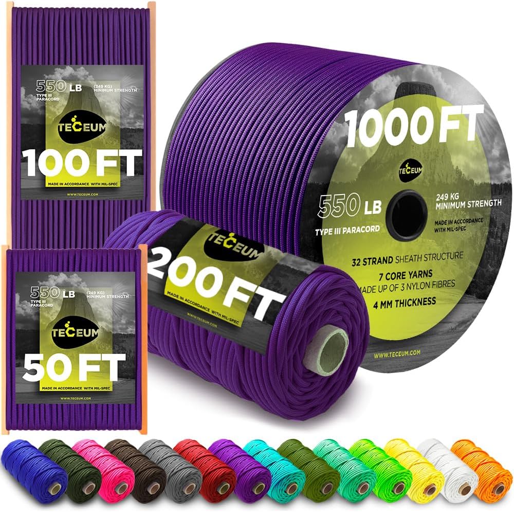 TECEUM Indigo Paracord 550 - Strong 100ft Rope