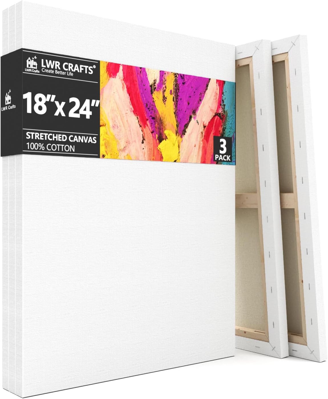 LWR CRAFTS Stretched Canvas Pack of 3 for Artists and Crafters