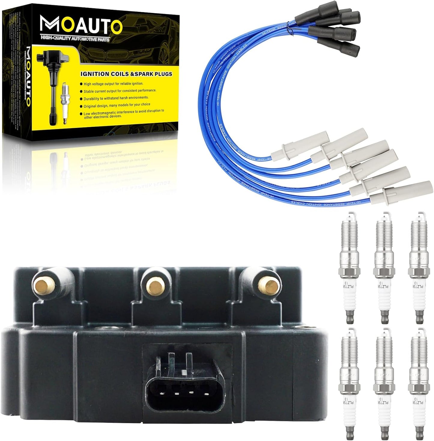 Set of 1 Ignition Coils Pack and 6 Iridium Spark Plugs