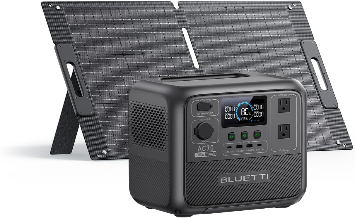 BLUETTI AC70 Solar Generator with 100W Solar Panel for Power