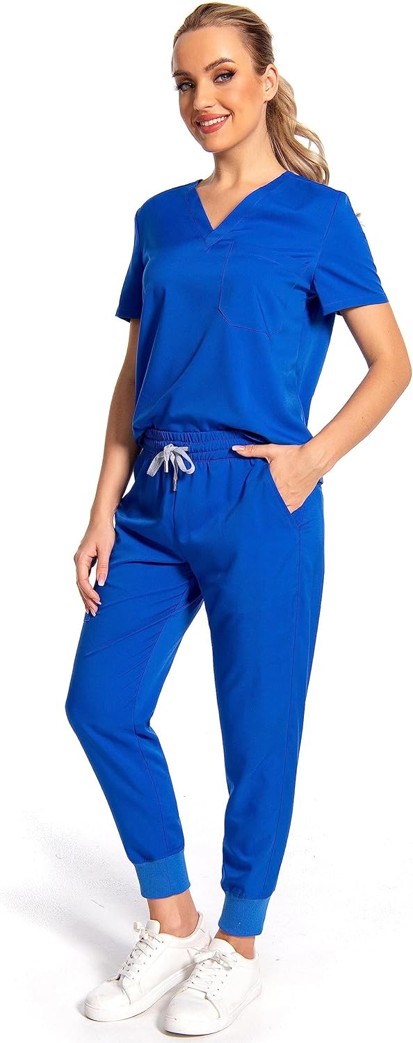 PuriPure Scrubs Set for Women - Classic V-neck & Jogger Pants