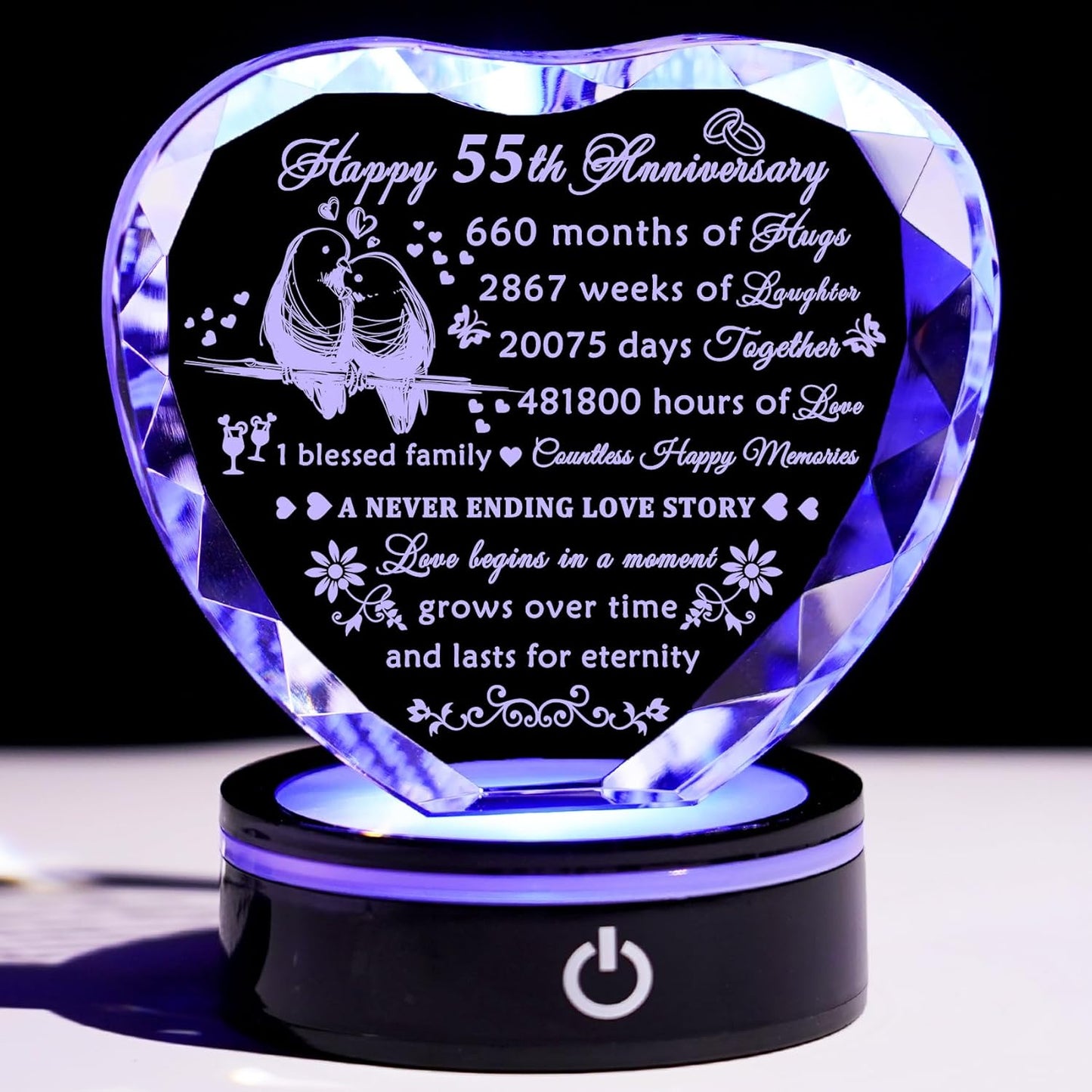 55th Wedding Anniversary Crystal Heart Keepsake Gift for Couples