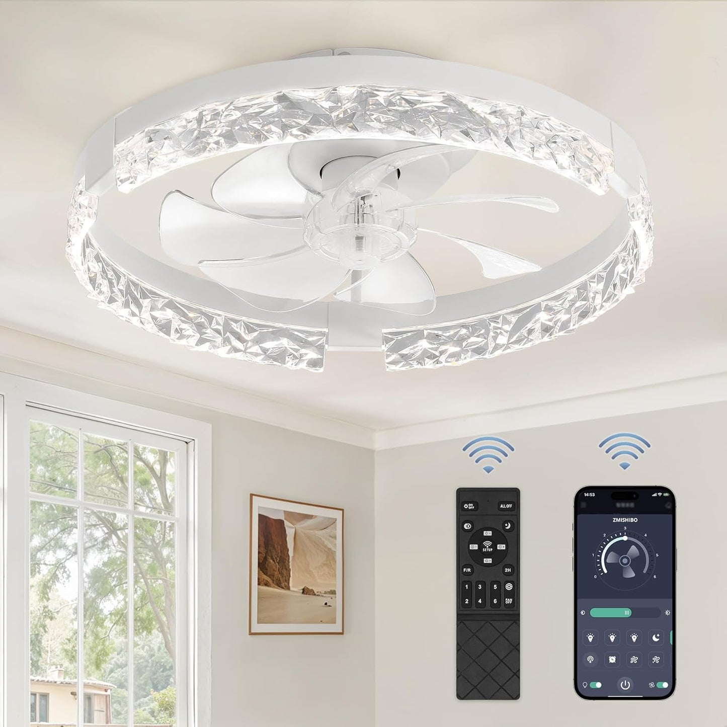 ZMISHIBO 18 Inch Modern Ceiling Fan with Lights and Remote Control