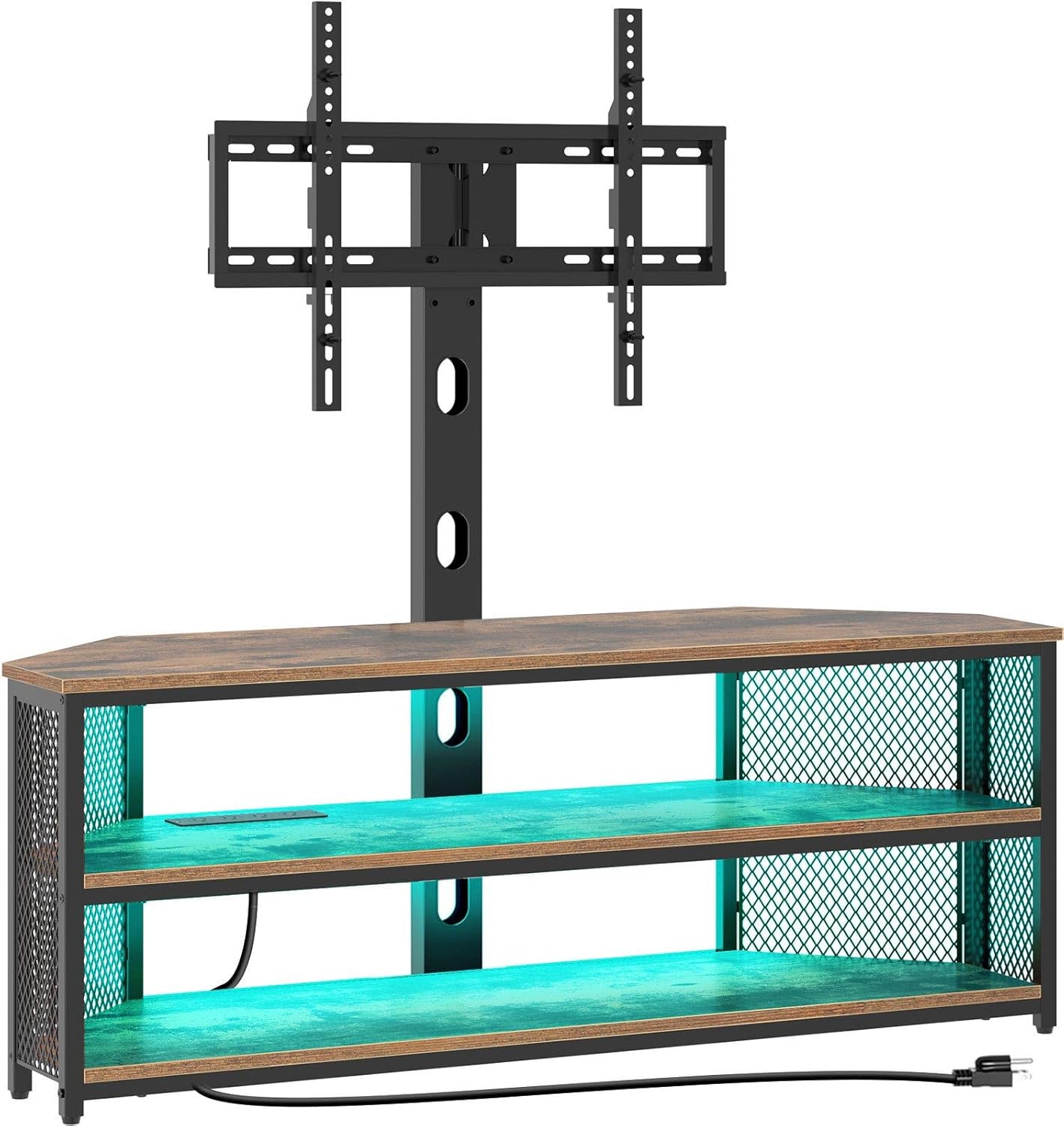 Rustic TV Stand with Swivel Mount & LED Lights
