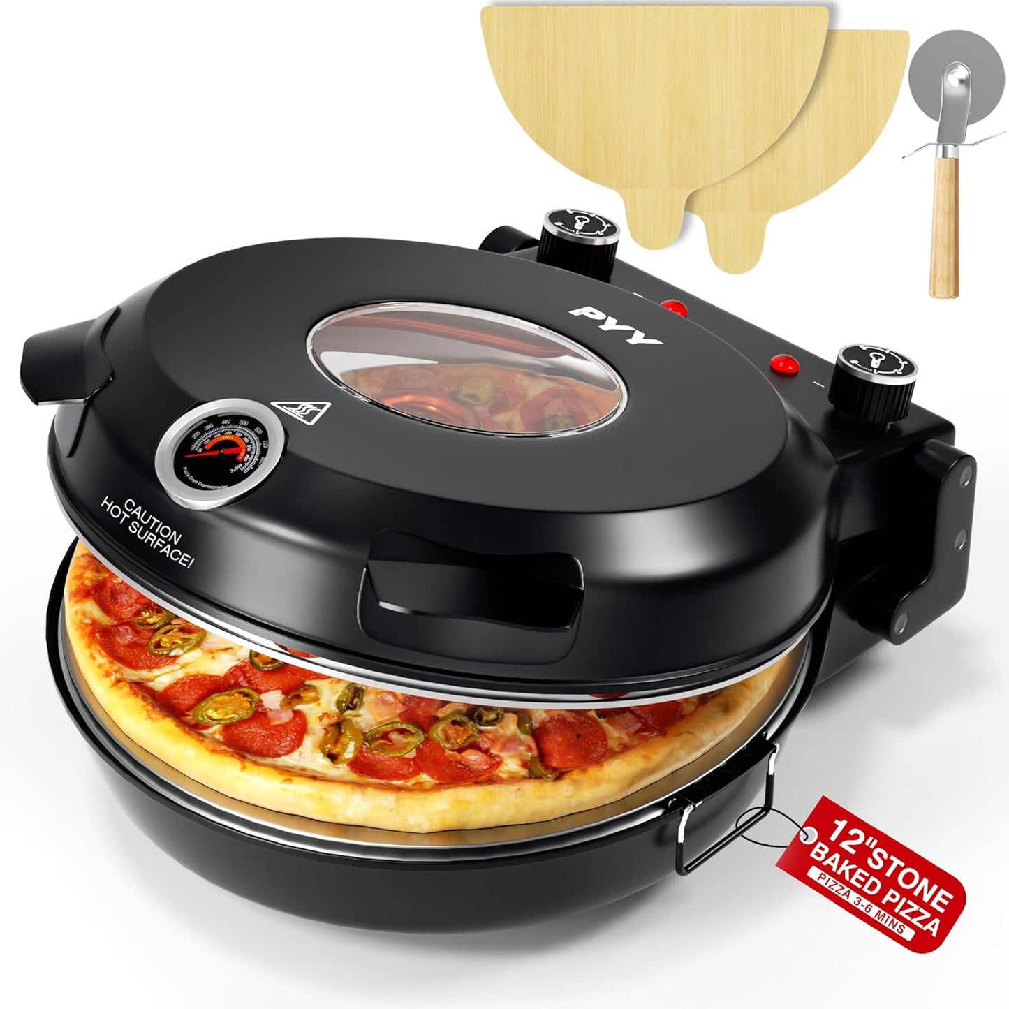 PYY Indoor Electric Pizza Oven Heats Up to 800F for Perfect Pies