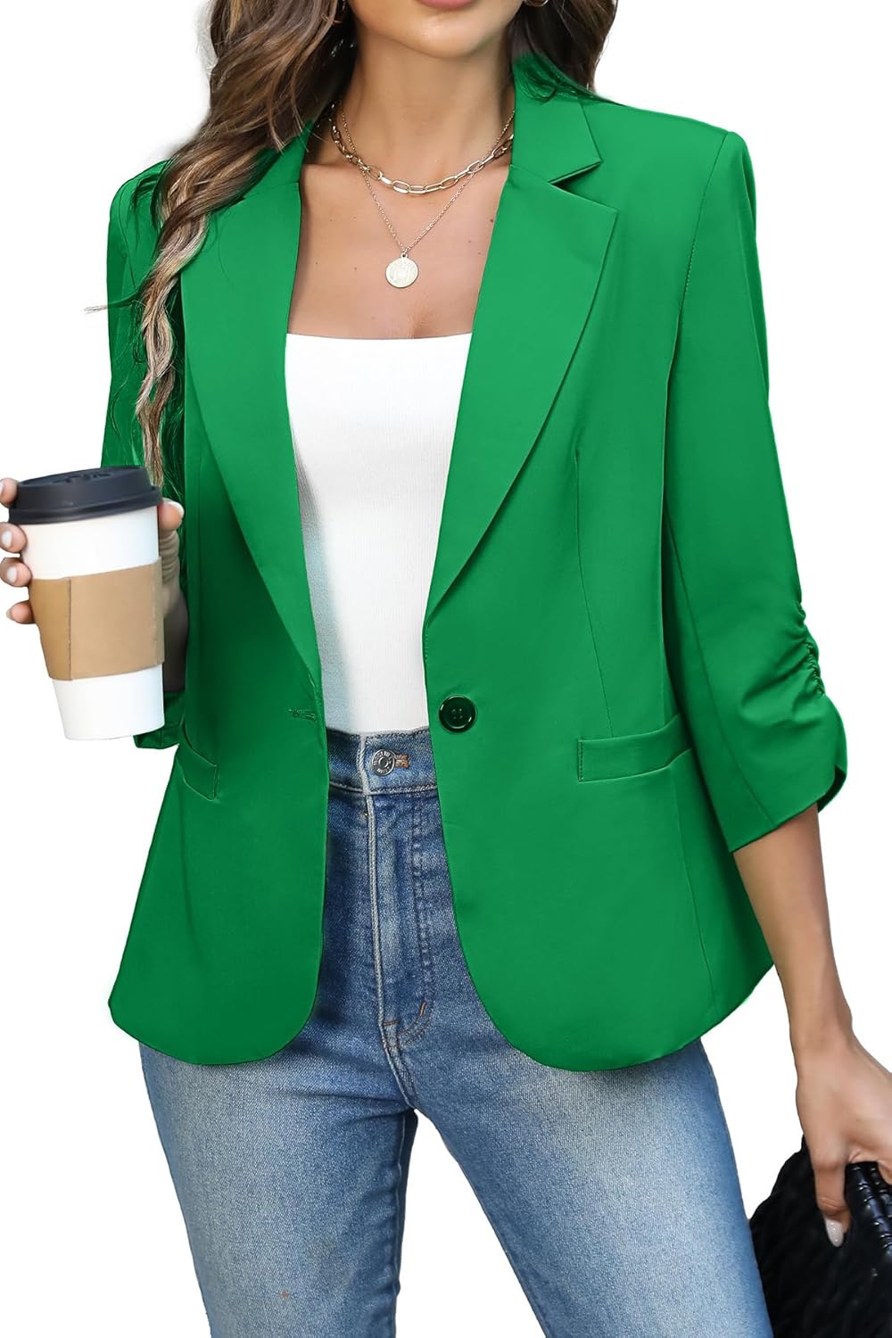 ELLEVEN Women's Ruched Blazers for Stylish Business Casual Wear