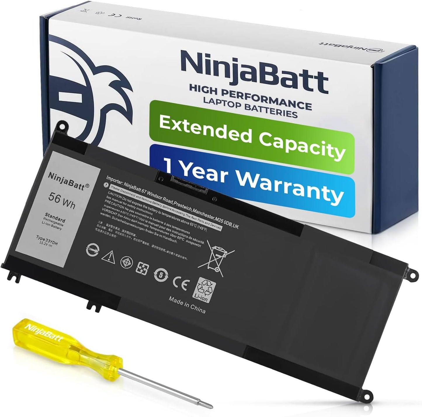 NinjaBatt High Performance Battery for Dell 33YDH and More