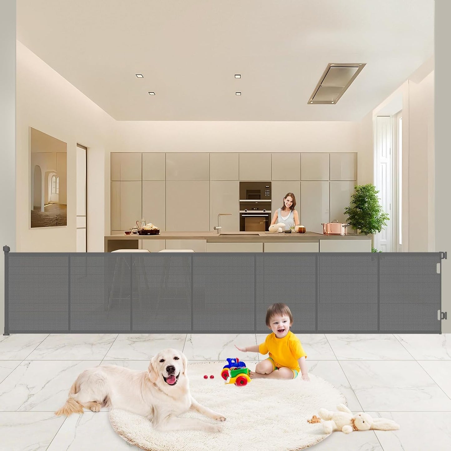 Upgrade 120in Retractable Baby Gates for Pets and Kids Safety