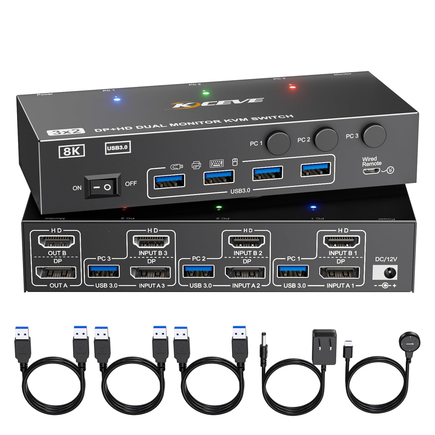 KVM Switch for 2 Monitors and 3 Computers with HDMI and DP