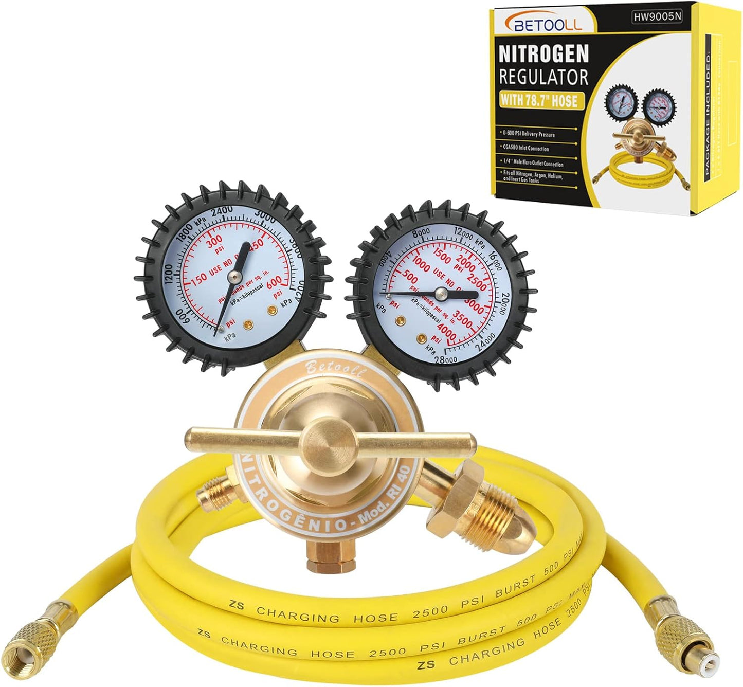 BETOOLL Nitrogen Regulator with 78.7 Hose for Pressure Tests