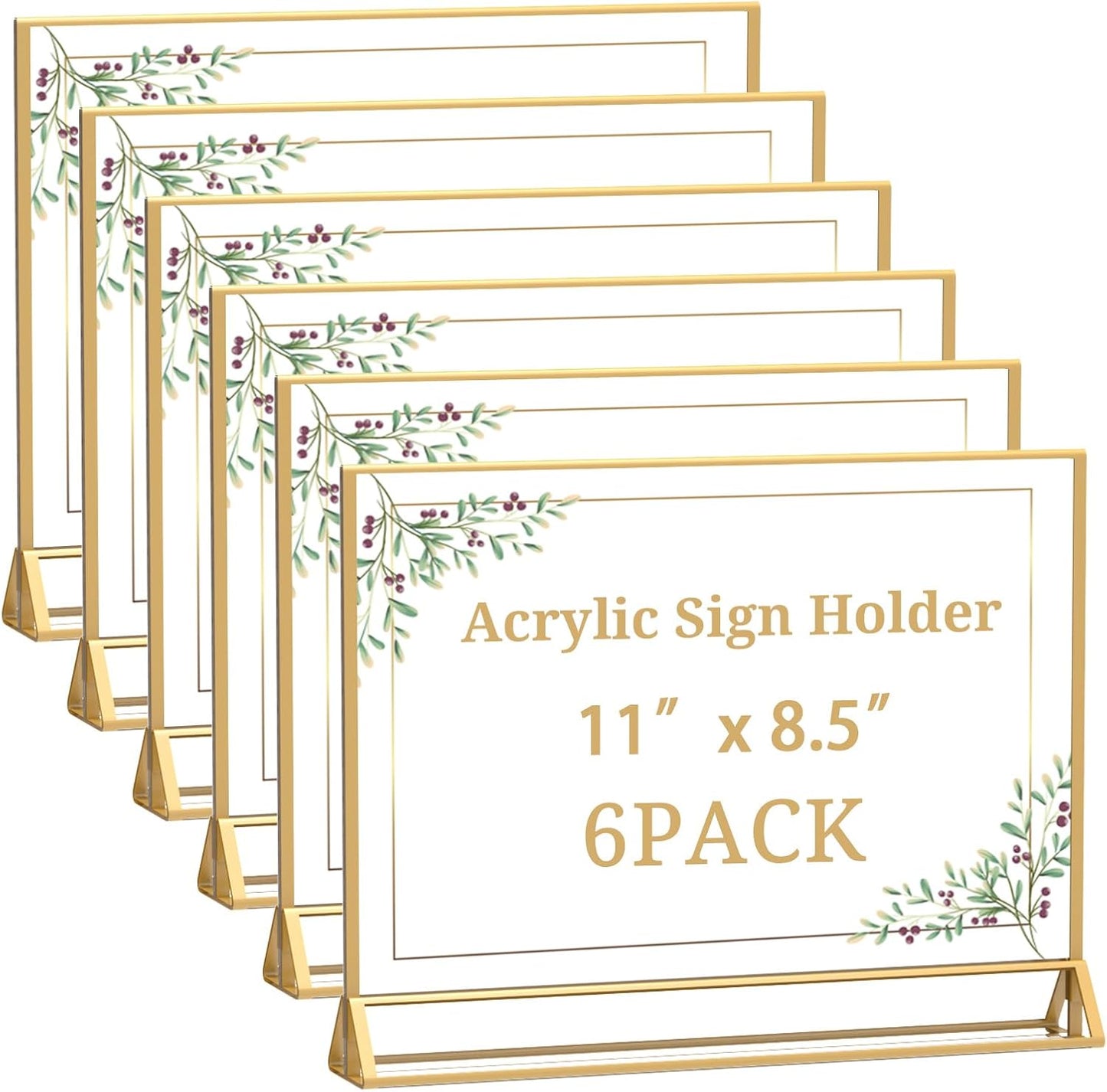 Clear Acrylic Sign Holder 11x8.5 Double Sided Gold Frame Display