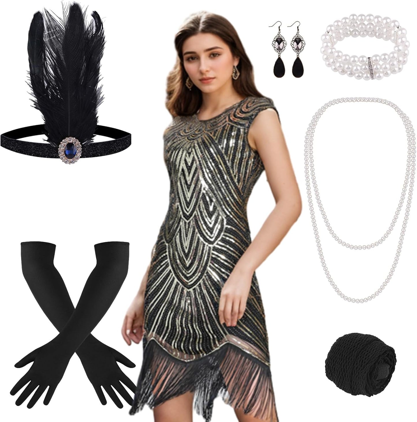 1920s Dresses for Women, Sequin Fringed Gatsby Cocktail Dress