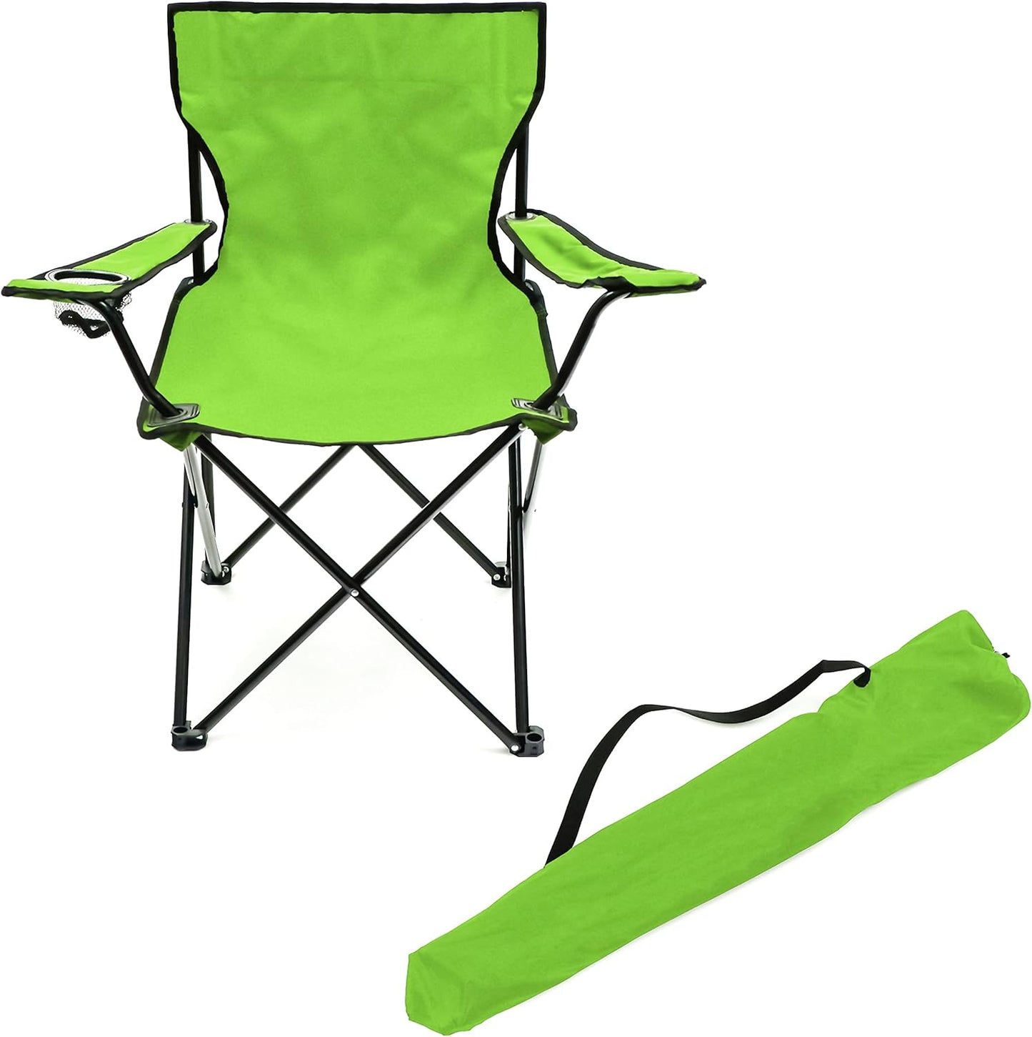 Folding Outdoor Beach Camp Chair with Cupholder, Lime Color