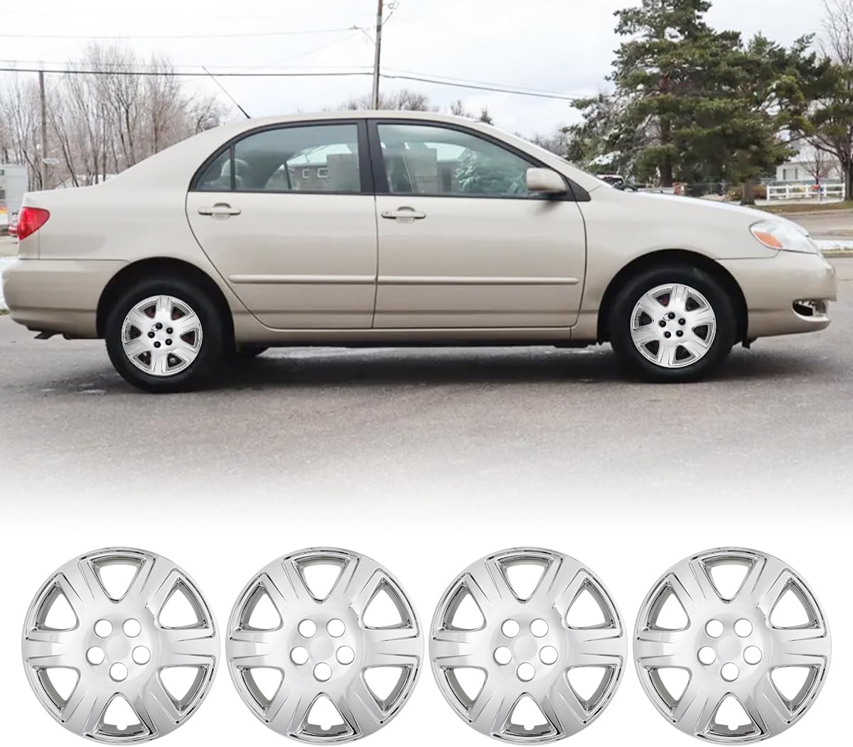 Winjet 15 Inch Chrome Hubcaps for Toyota Corolla 2005-2008
