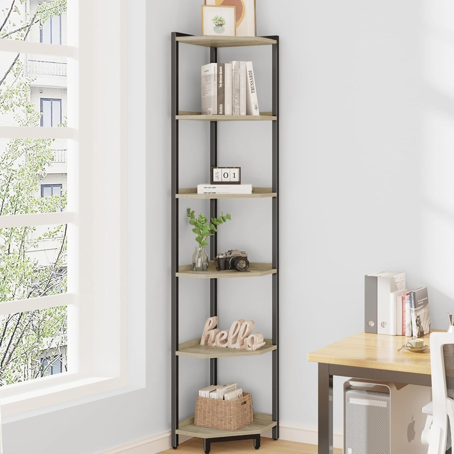 Corner Shelf Stand for Books, Plants, and Home Decor Storage