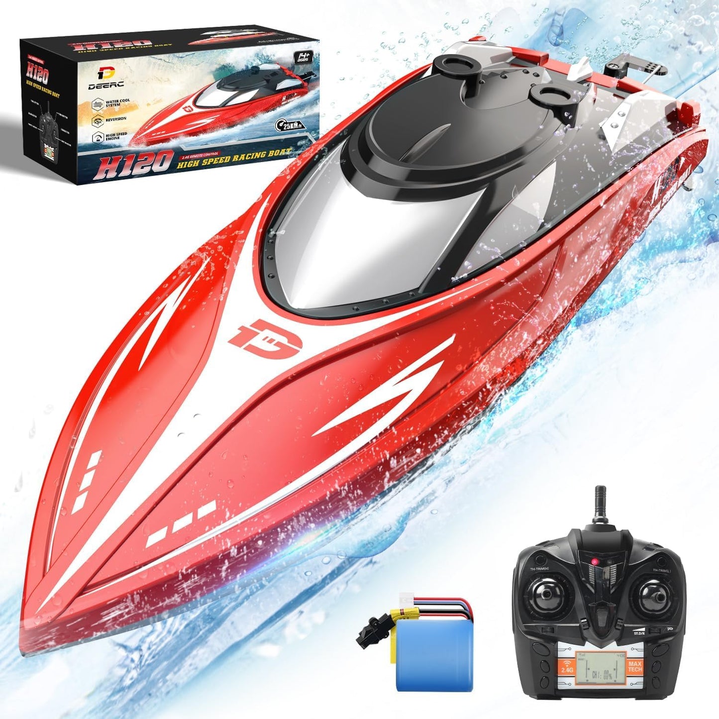 DEERC H120 Fast RC Boat for Pools and Lakes, 20+ MPH Racing