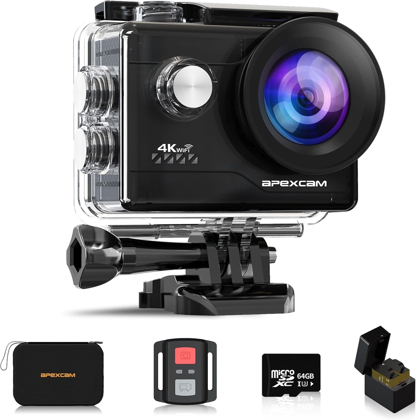 Apexcam 4K Action Camera + SD Card & Remote