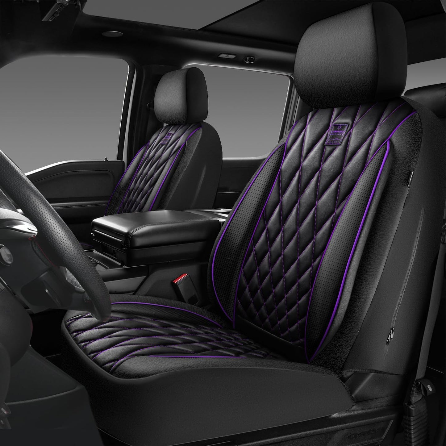 CAR PASS Piping Luxury Faux Leather Seat Covers for SUVs and Trucks