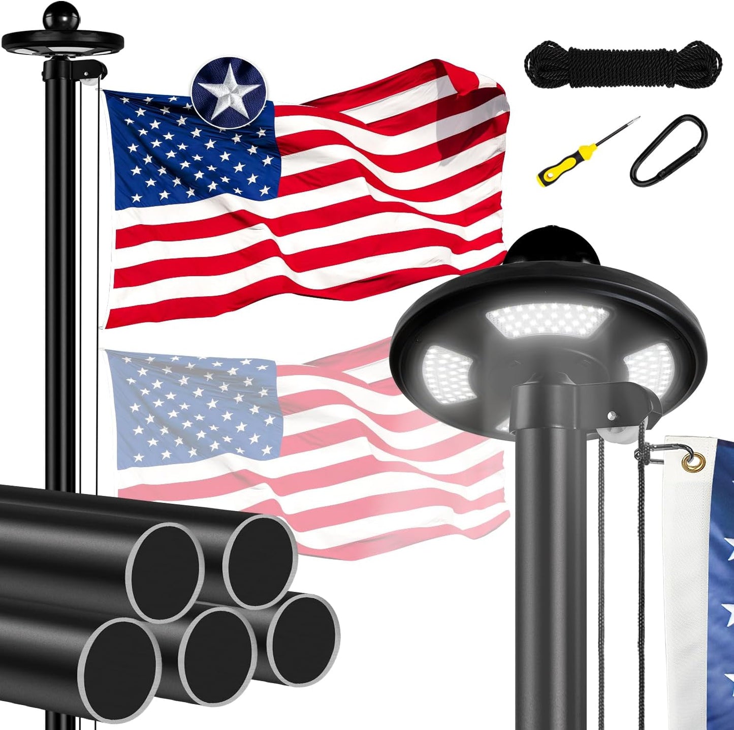 Heavy Duty Flag Pole Kit with Solar Light for Outdoor Use