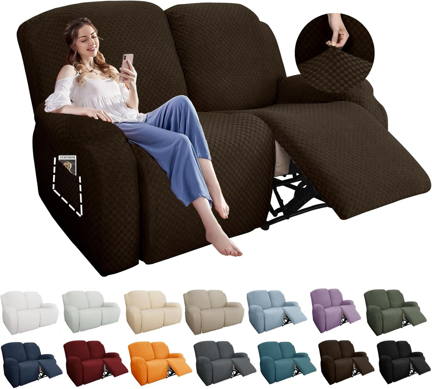 YEMYHOM Stretch Loveseat Recliner Slipcover with Side Pocket
