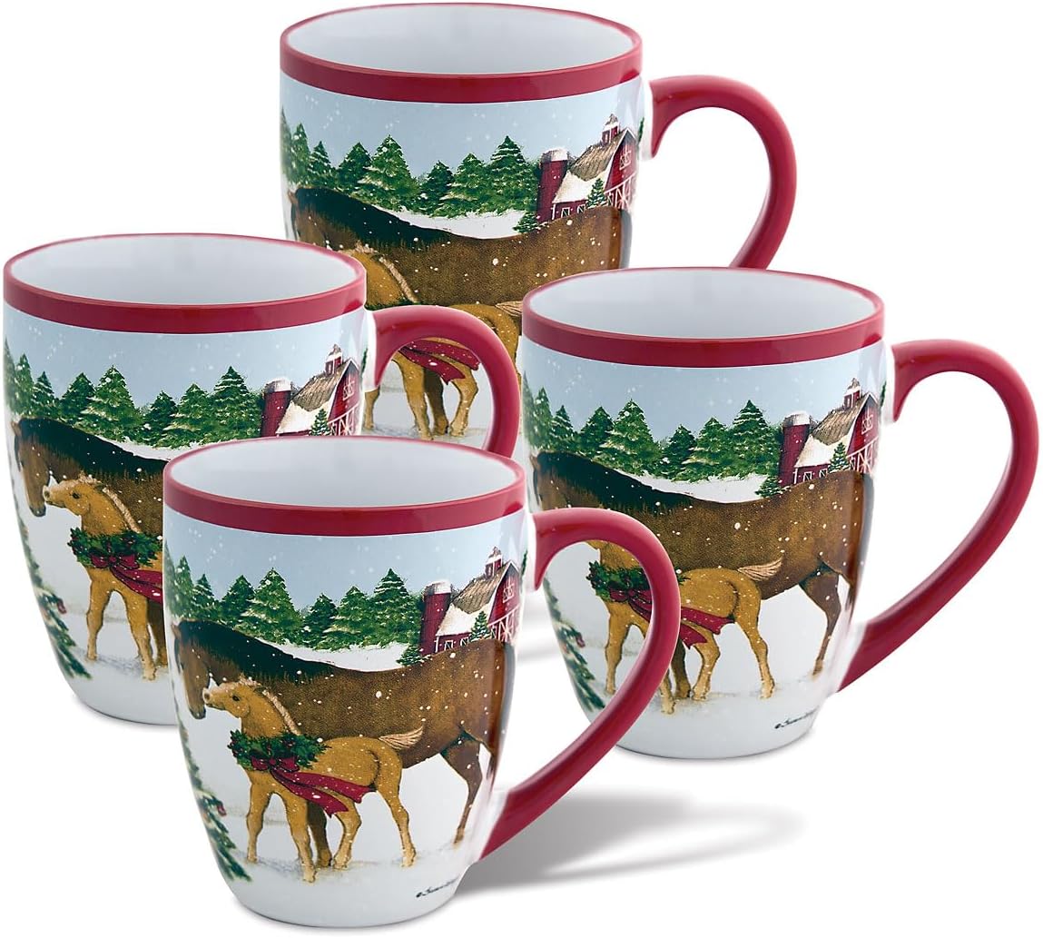 Current Holiday Horses Ceramic Mug Set - 22oz Large Winter Mugs