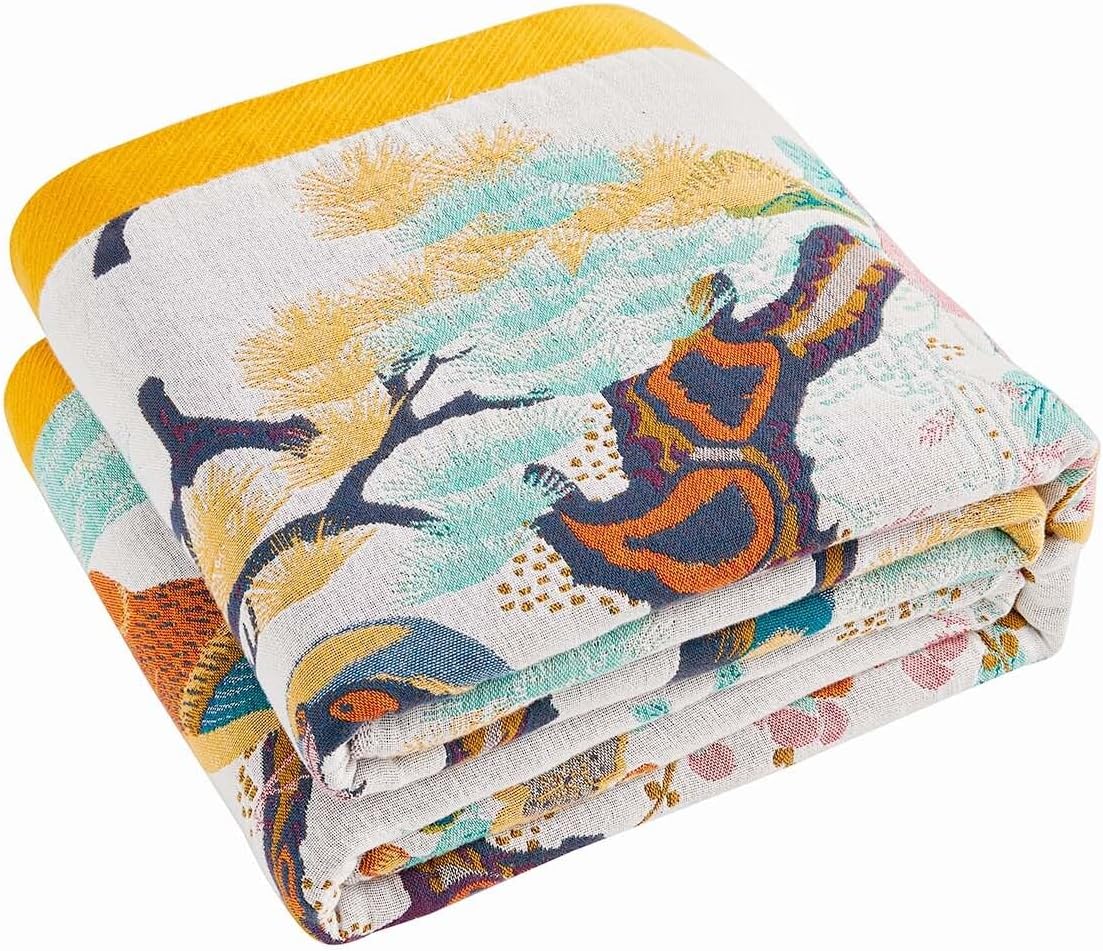Fall Throw Blanket for Couch - Yellow Boho Decorative Quilt