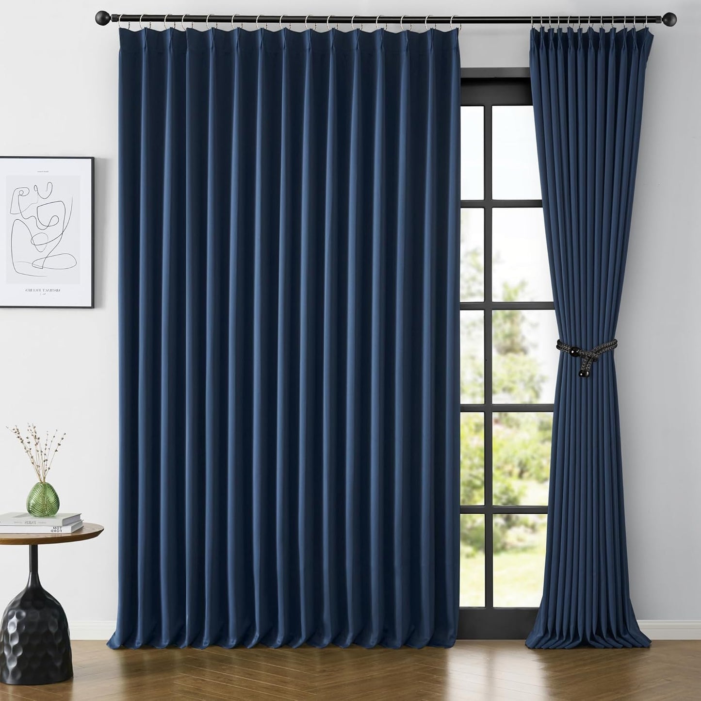 Navy Blue Blackout Pinch Pleated Curtains for Elegant Spaces