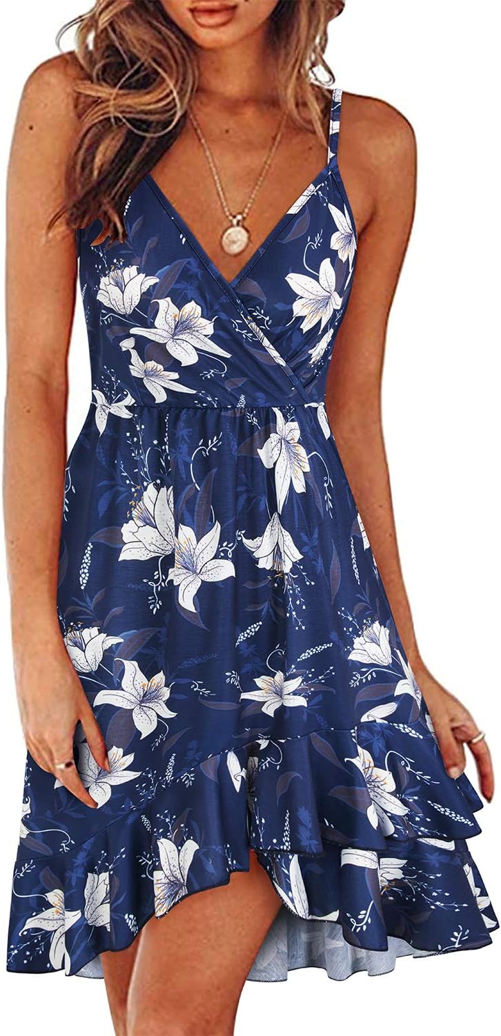 ULTRANICE Womens Summer Dresses Floral V Neck Ruffled Hem Style