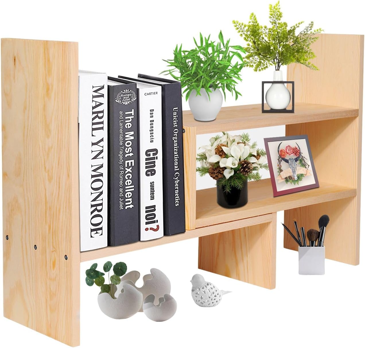 Flexzion Wood Desk Organizer - Adjustable & Expandable