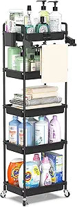 SPACEKEEPER Rolling Storage Cart: Multi-Functional Organizer Unit