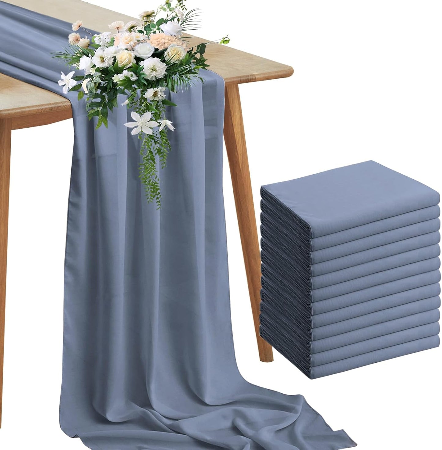 Horbaunal Dusty Blue Chiffon Table Runners for Events