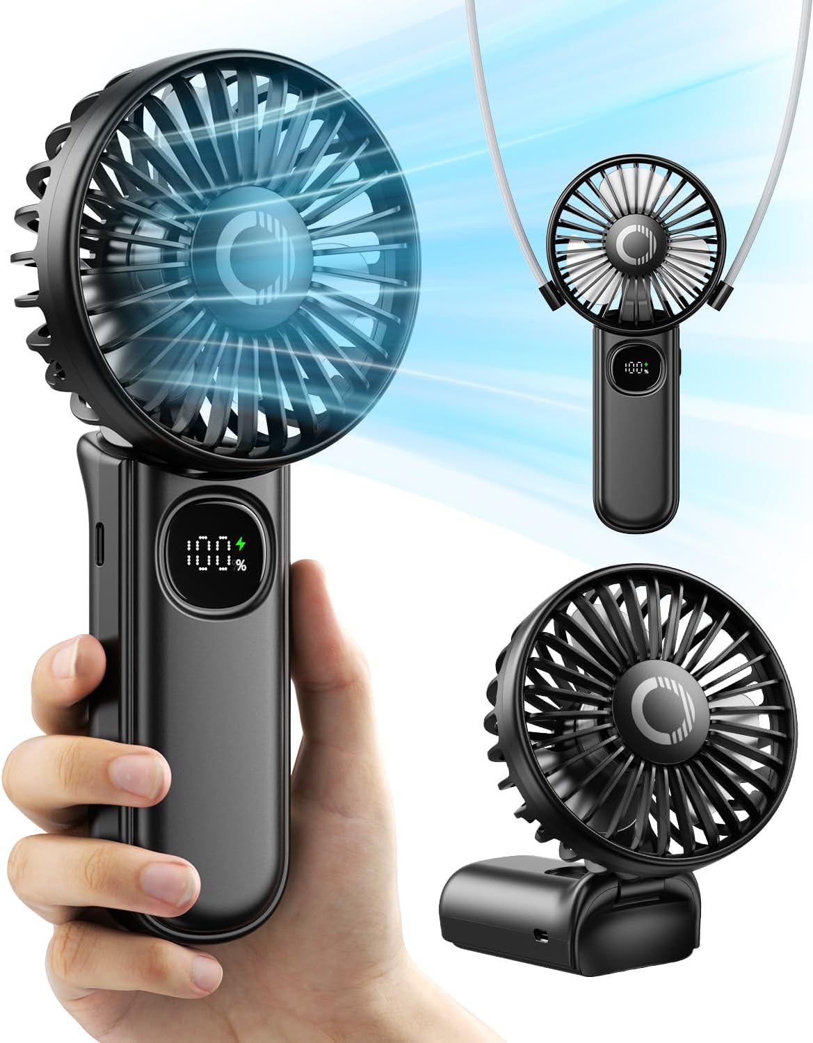 Portable Handheld Fan - 3-in-1 Mini Fan with LED Display