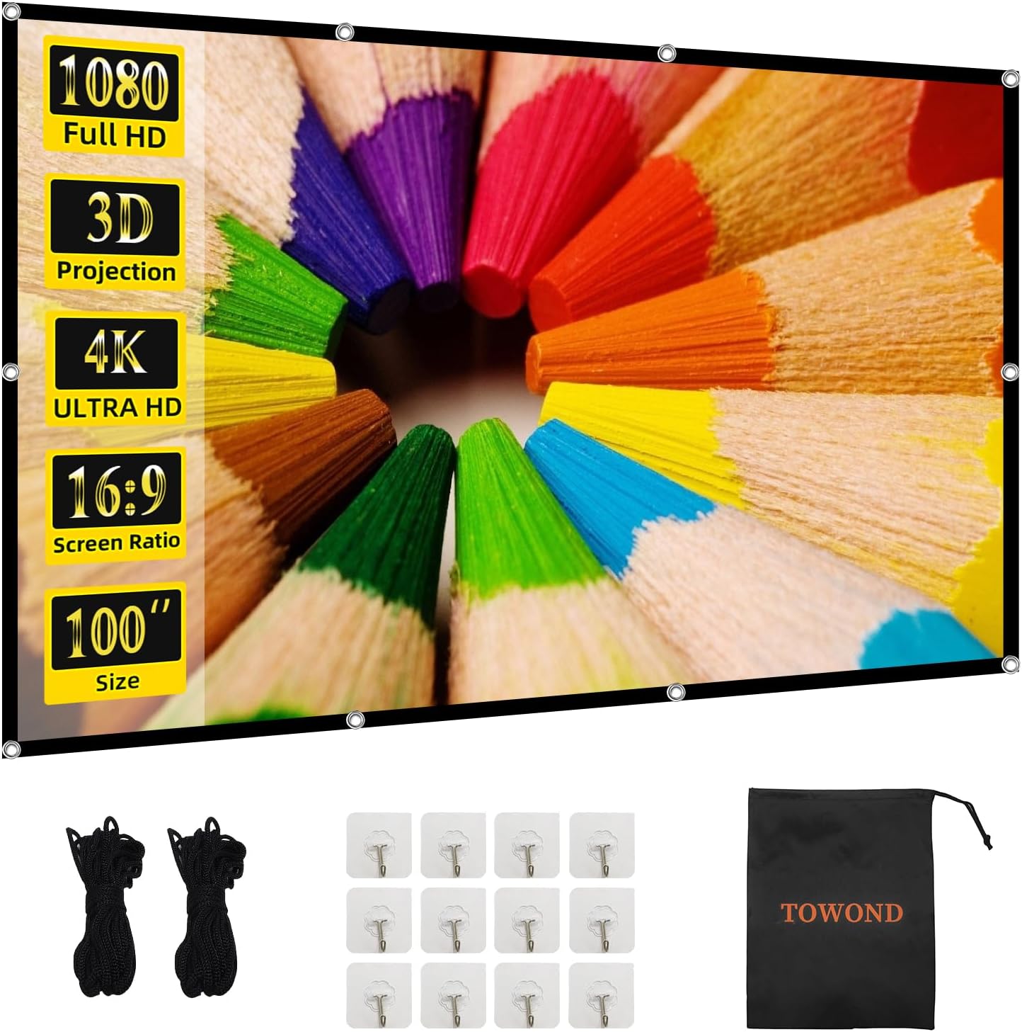 TOWOND 100 Washable HD Projector Screen