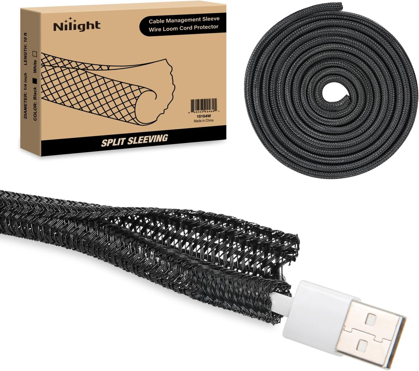 Nilight 10ft Cable Sleeve: Tangle-Free Cord Management