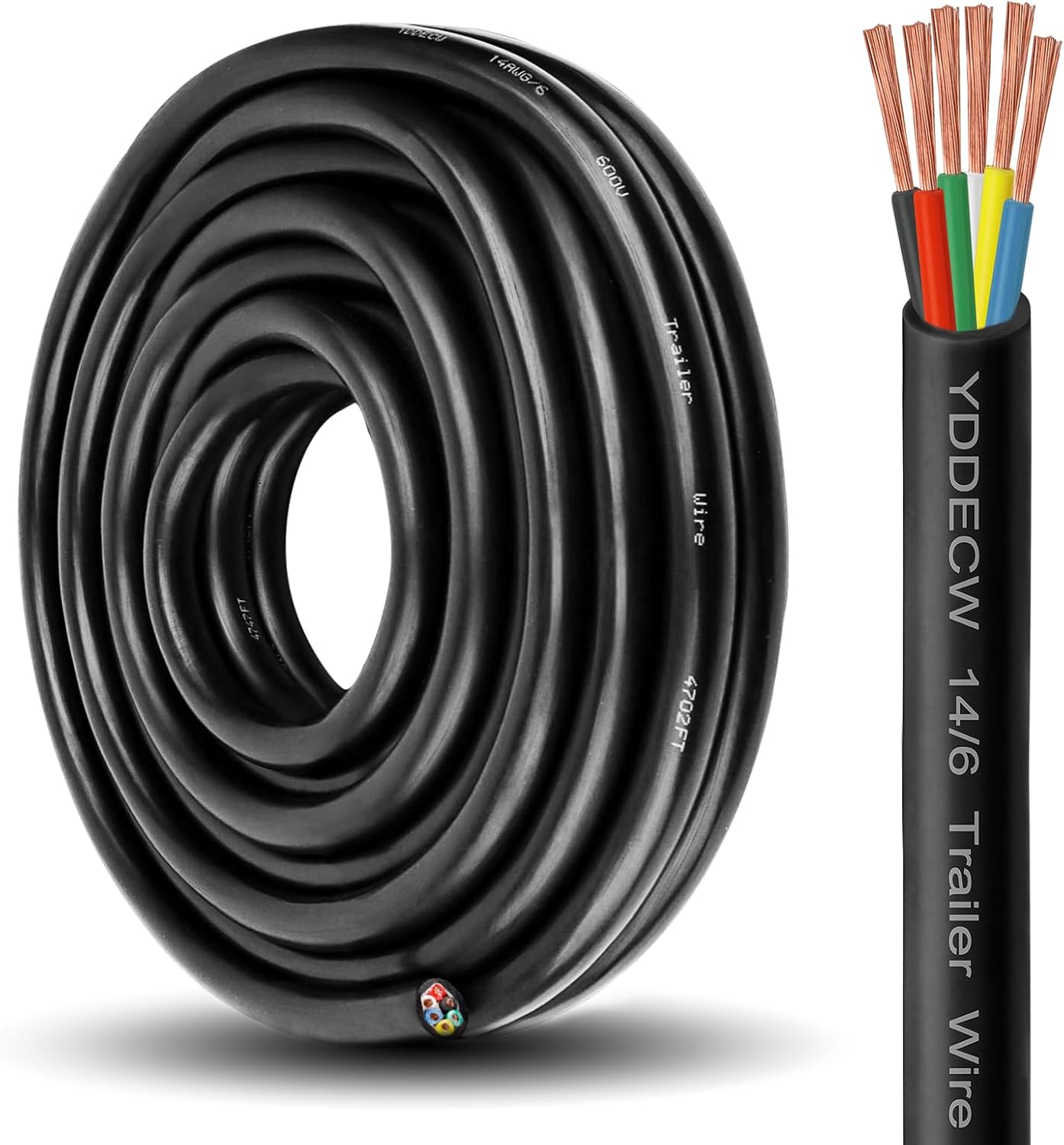 6 Way Trailer Wire 14 Gauge Heavy Duty 25FT Pure Copper Cable