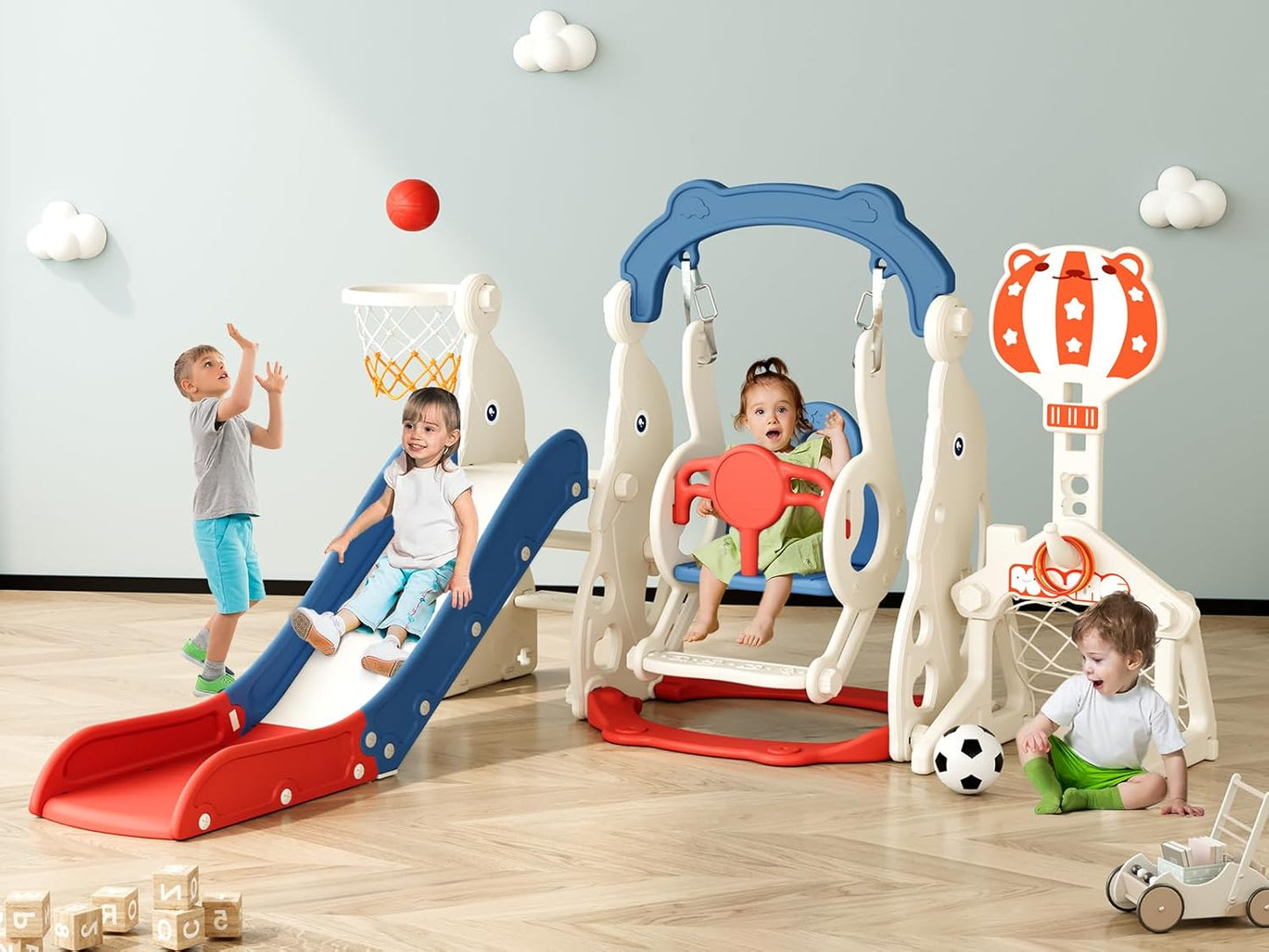 Toddler Slide Playset with Swing, Soccer and Ring Toss Fun