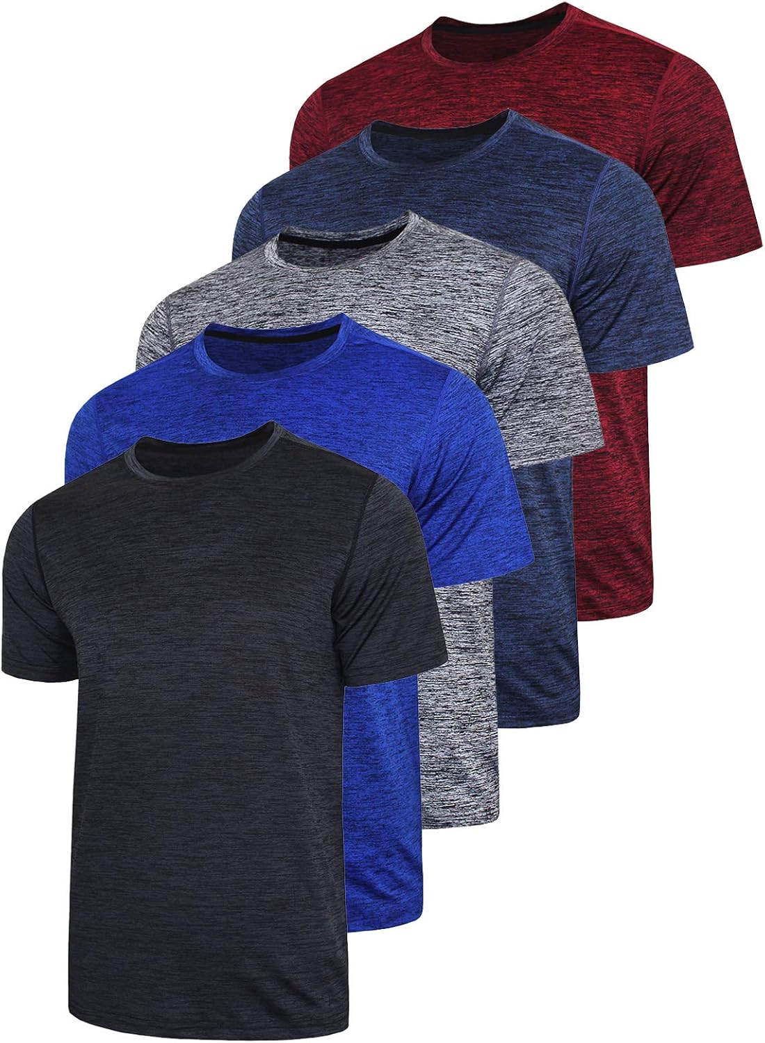 5 Pack Mens Active Quick Dry Crew Neck T Shirts for Workouts